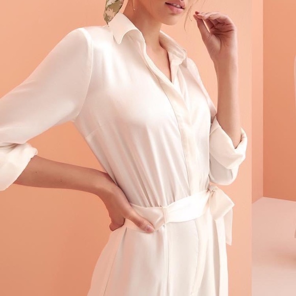 KOOKAI Lustre Satin Collared Long Sleeve Wide Leg Pantsuit Jumpsuit NWT RRP$220 - Picture 3 of 16